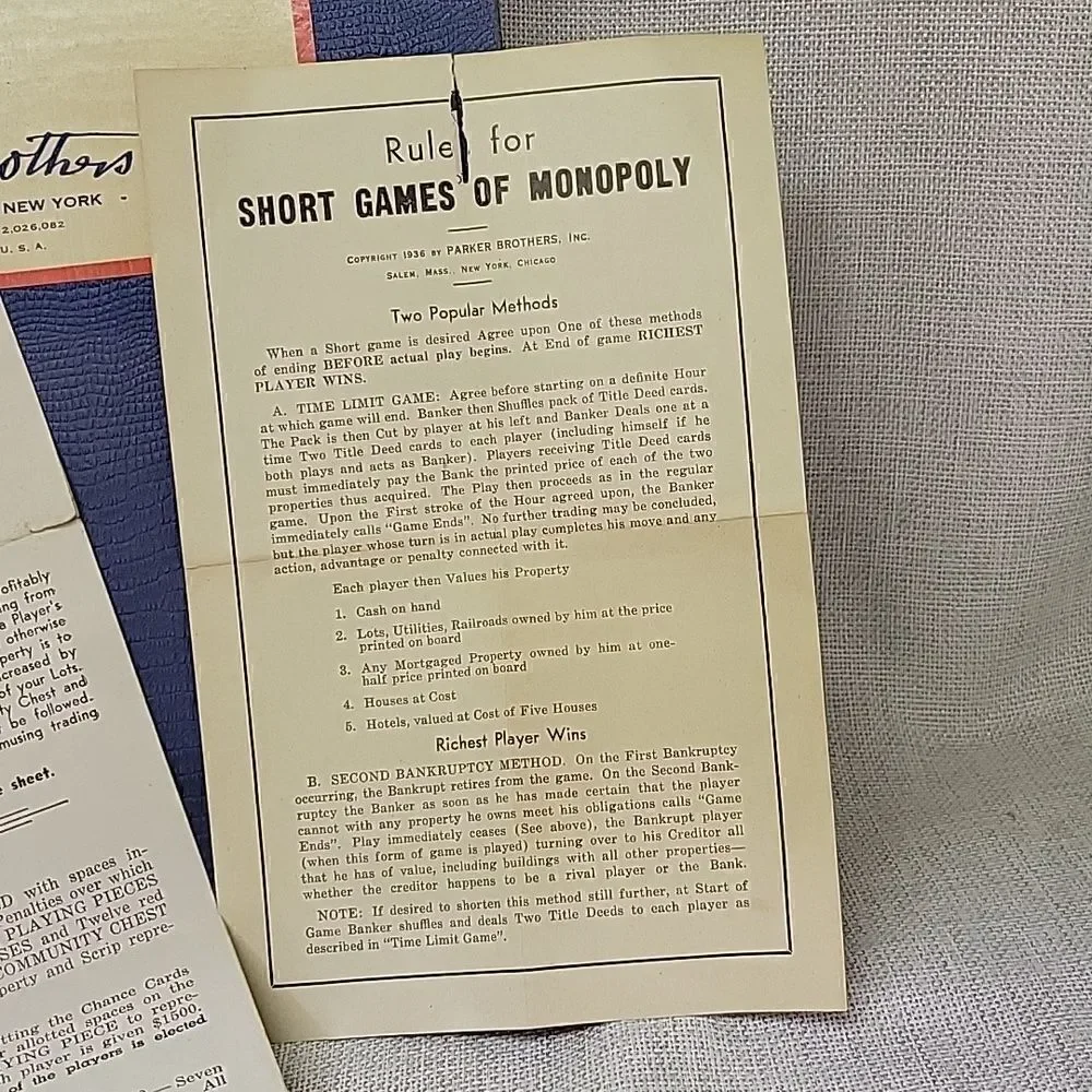 VINTAGE‎ 1935-1937 MONOPOLY BOARD GAME - PARKER BROTHERS INC